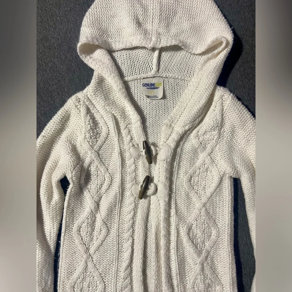 Oshkosh Toddler Girls Clothes 4t Ivory Cable Knit Hooded Cardigan Coat Sweater